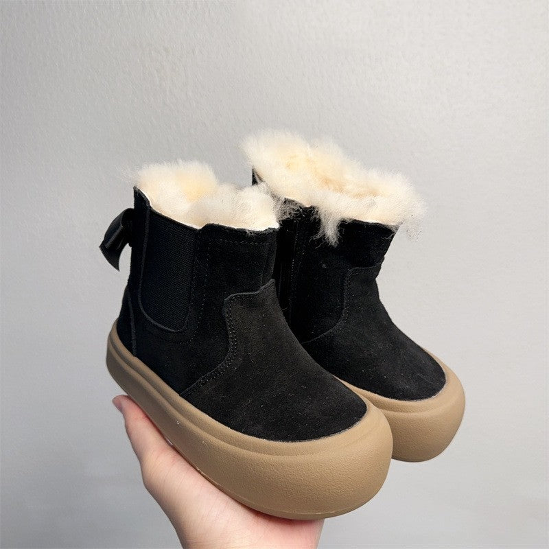 Girls Fur Suede & Wool Snow Boots