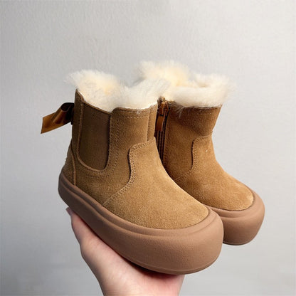 Girls Fur Suede & Wool Snow Boots