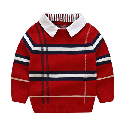 Boys Plaid Jacquard Sweater