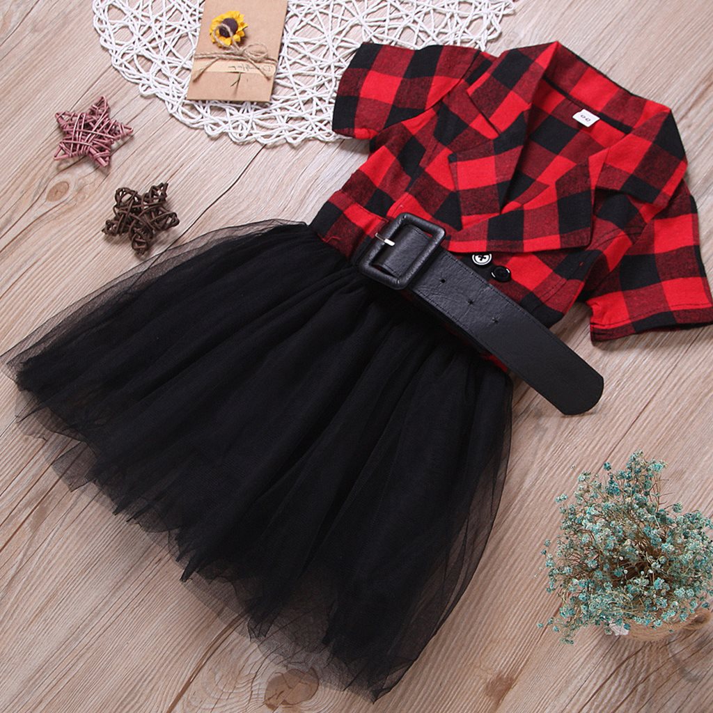 Red & Black Checkered Tulle Dress