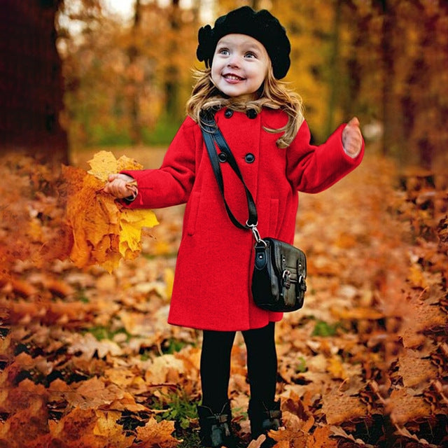 Girl's Double Breasted Long Sleeve Coat