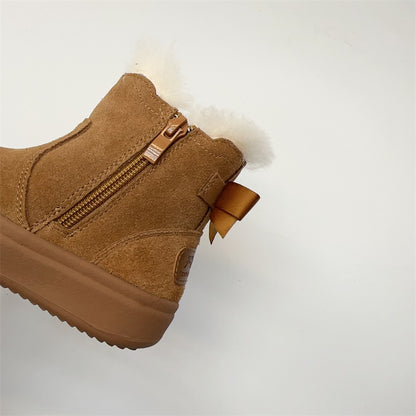 Girls Fur Suede & Wool Snow Boots