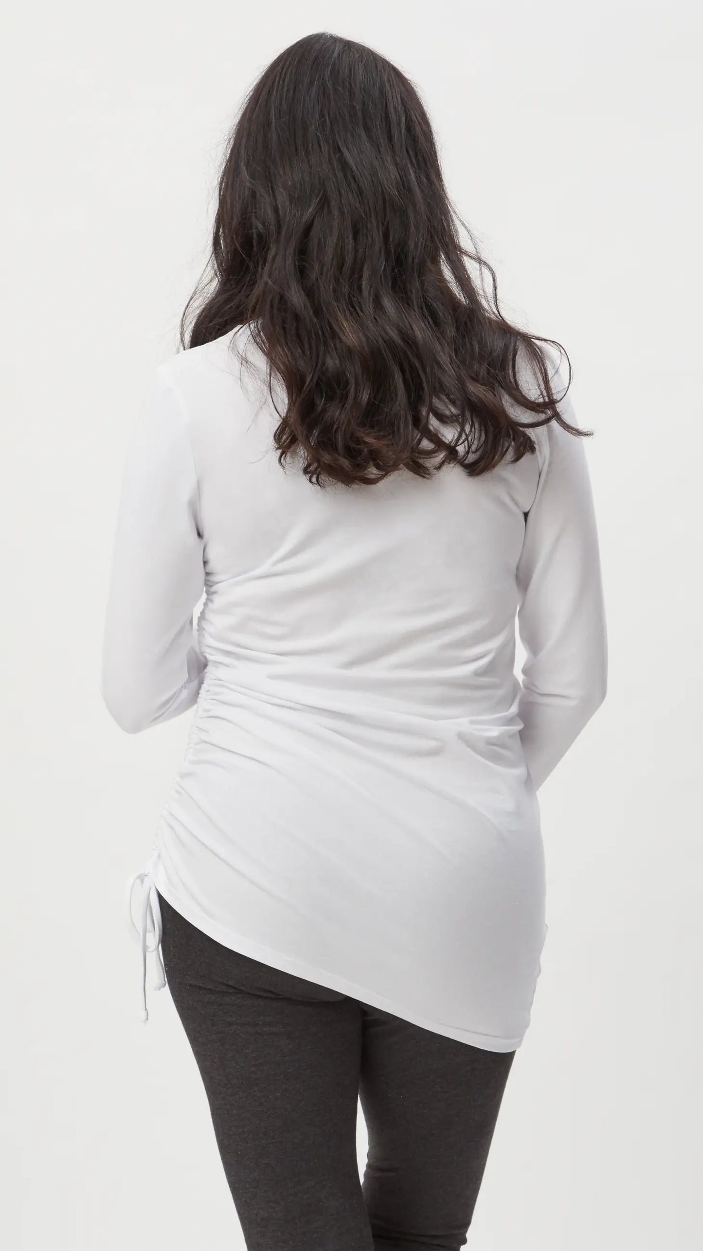 Asymmetrical Maternity Tie Top - White Long Sleeve