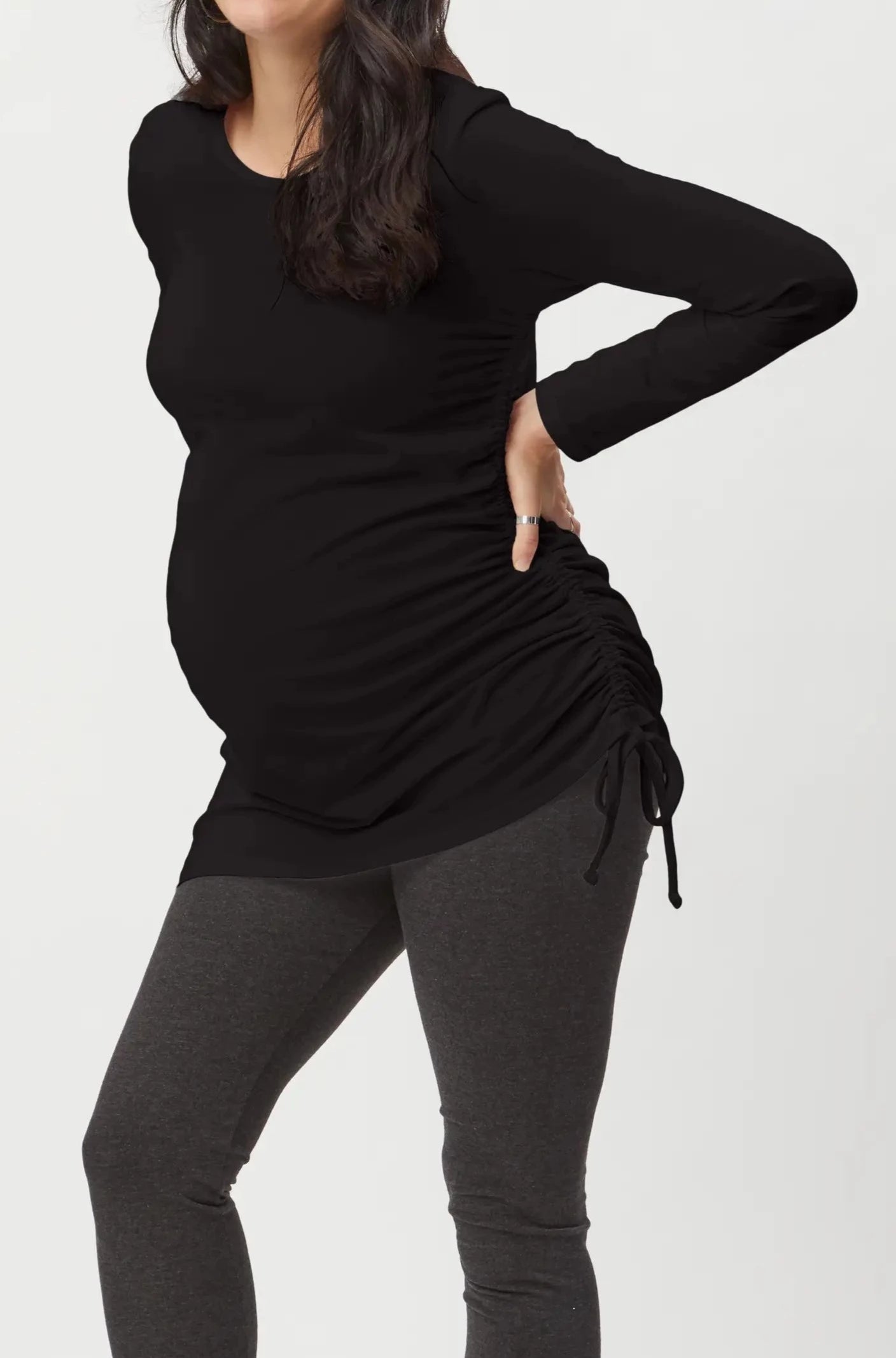 Asymmetrical Maternity Tie Top - Black Long Sleeve