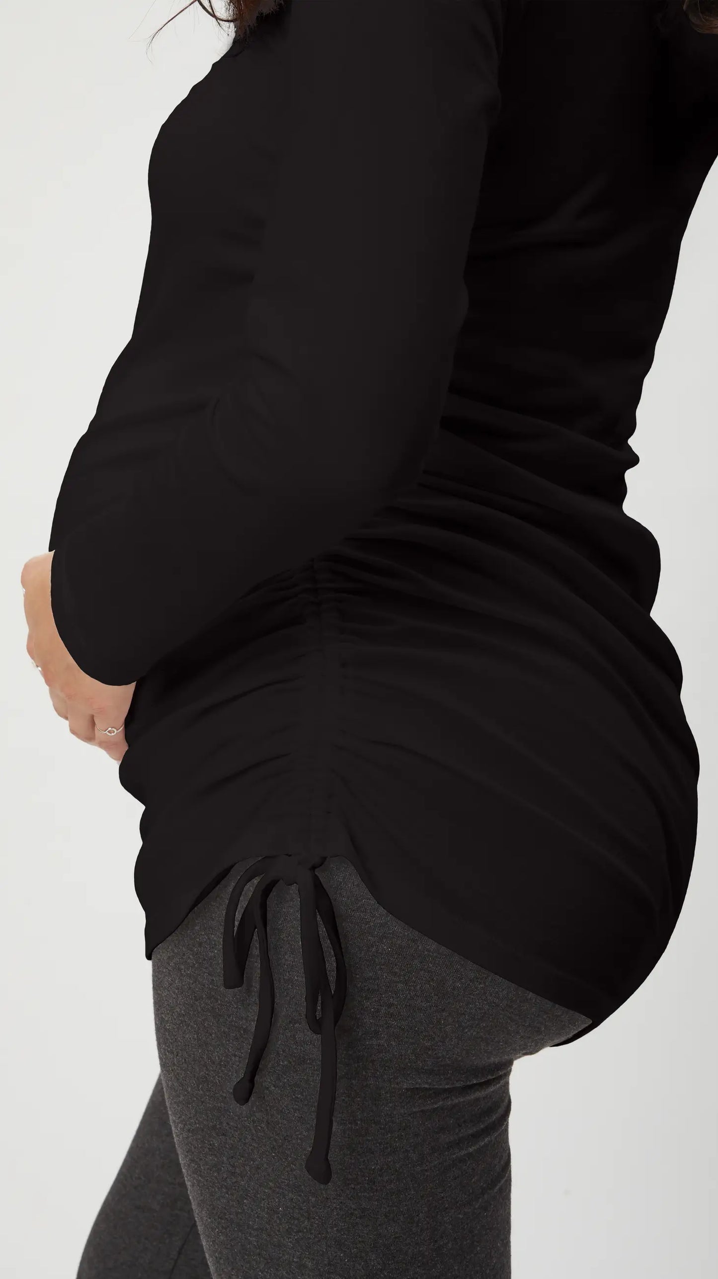 Asymmetrical Maternity Tie Top - Black Long Sleeve