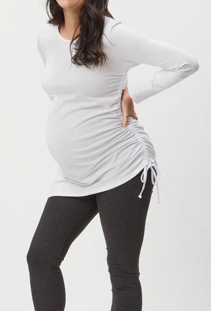 Asymmetrical Maternity Tie Top - White Long Sleeve