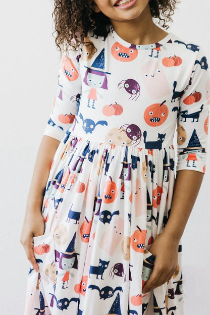 Boo Crew 3/4 Sleeve Pocket Twirl Dress