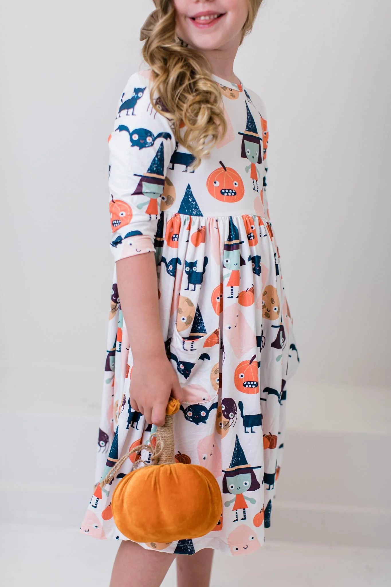 Boo Crew 3/4 Sleeve Pocket Twirl Dress