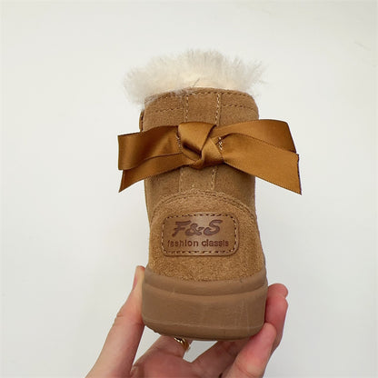 Girls Fur Suede & Wool Snow Boots